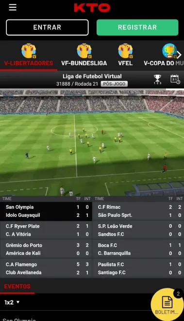 Futebol virtual na KTO