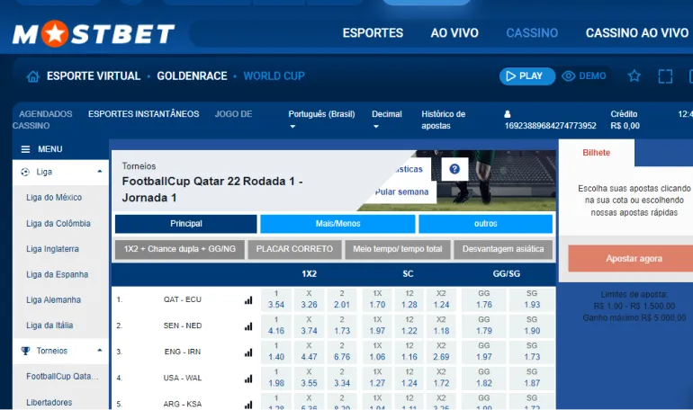 Futebol virtual na Mostbet